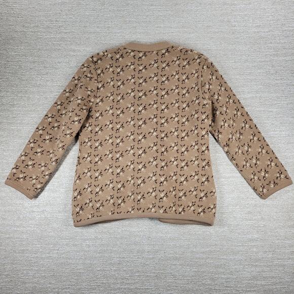 Vintage Floral Thick Knit Cardigan Womens L Mauve Tan Button Front Sweater - Picture 11 of 16